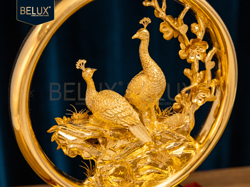 Tượng Đôi Công Uyên Ương dát vàng 24k&nbsp;20×16.5x24cm